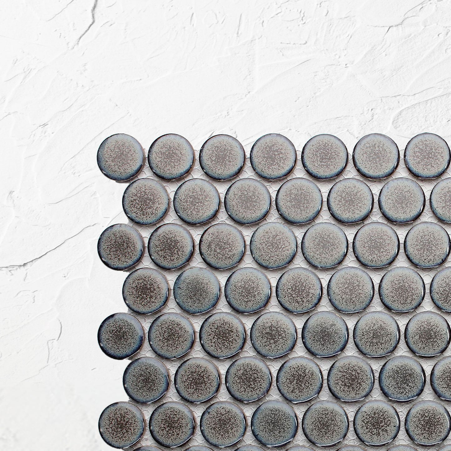 Mottled Grey Gloss Glazed Porcelain Penny Round 28mm Diameter