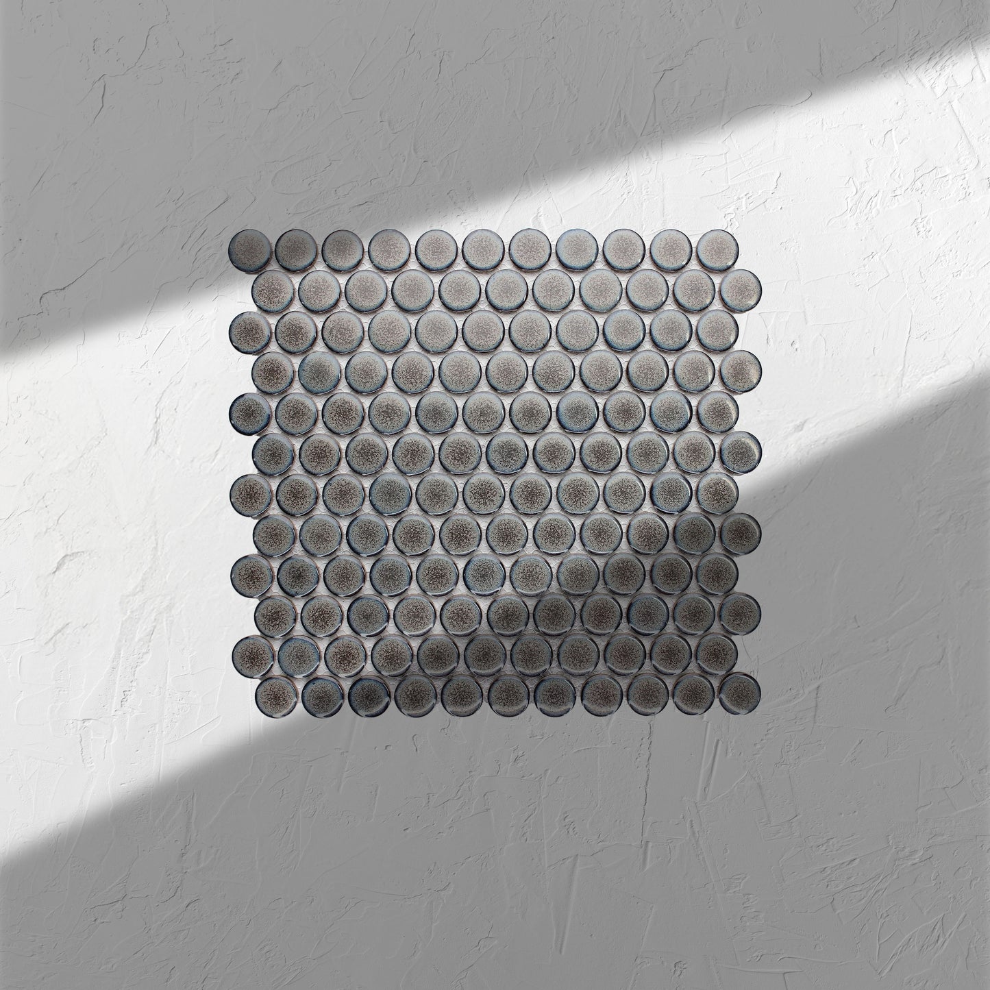 Mottled Grey Gloss Glazed Porcelain Penny Round 28mm Diameter
