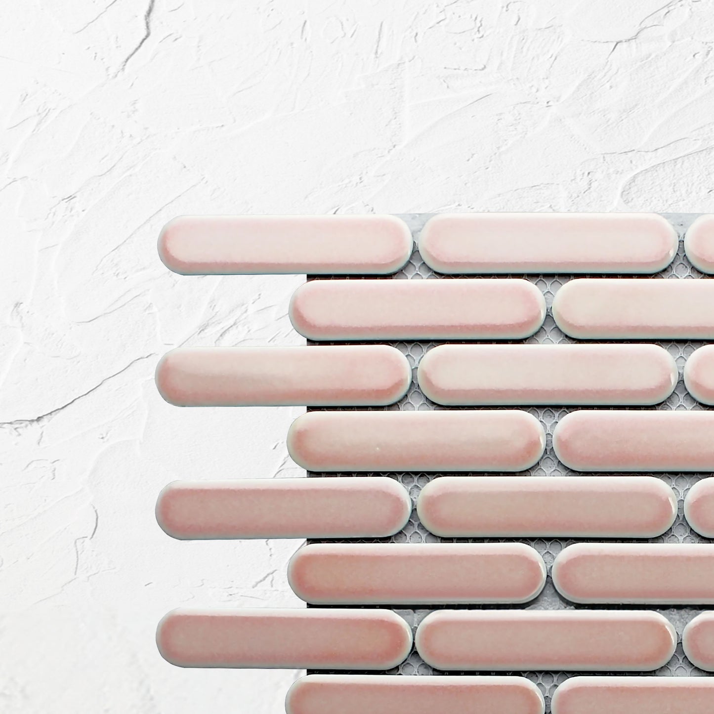 Antique Pink Gloss Round Head Finger Glazed Mosaic 23x93mm