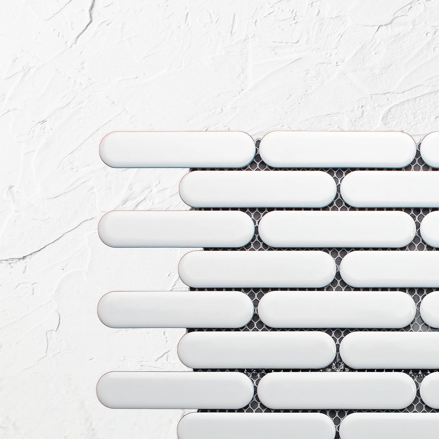 White Gloss Round Head Finger Glazed Mosaic 23x93mm