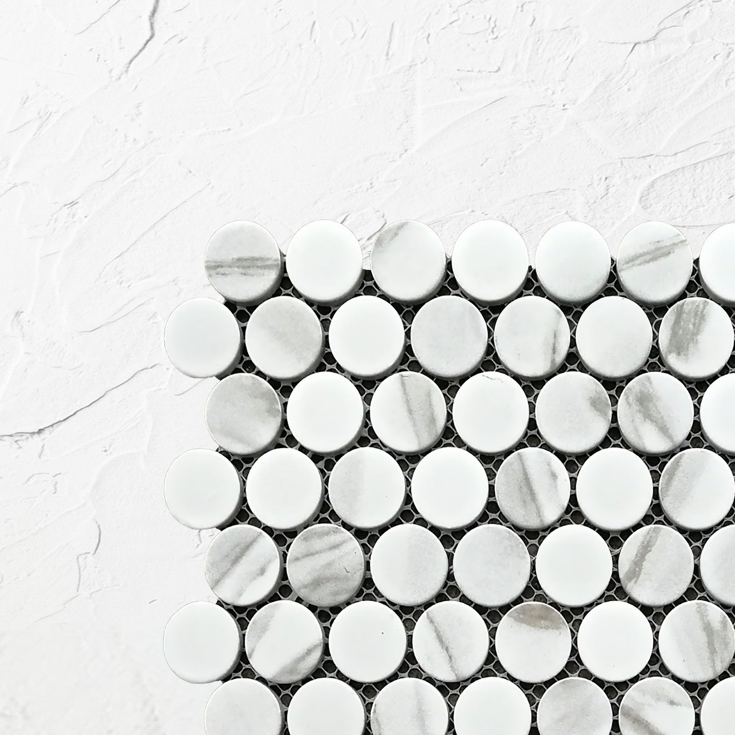 Carrara Look Matte Glazed Porcelain Penny Round 28mm Diameter