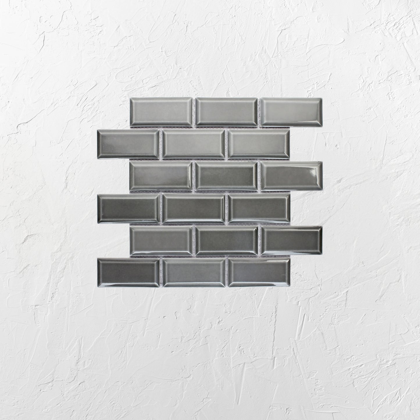 Medium Grey Gloss Glazed Porcelain Rectangle Bevelled Edge 45x95mm