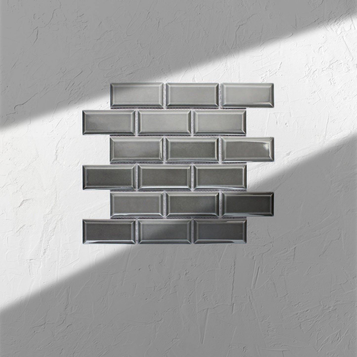 Medium Grey Gloss Glazed Porcelain Rectangle Bevelled Edge 45x95mm