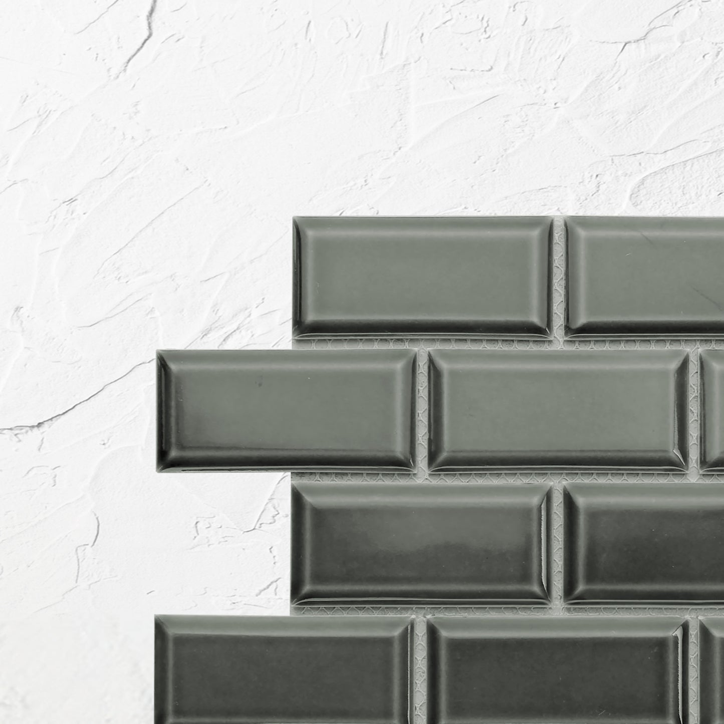 Dark Grey Gloss Glazed Porcelain Rectangle Bevelled Edge 45x95mm