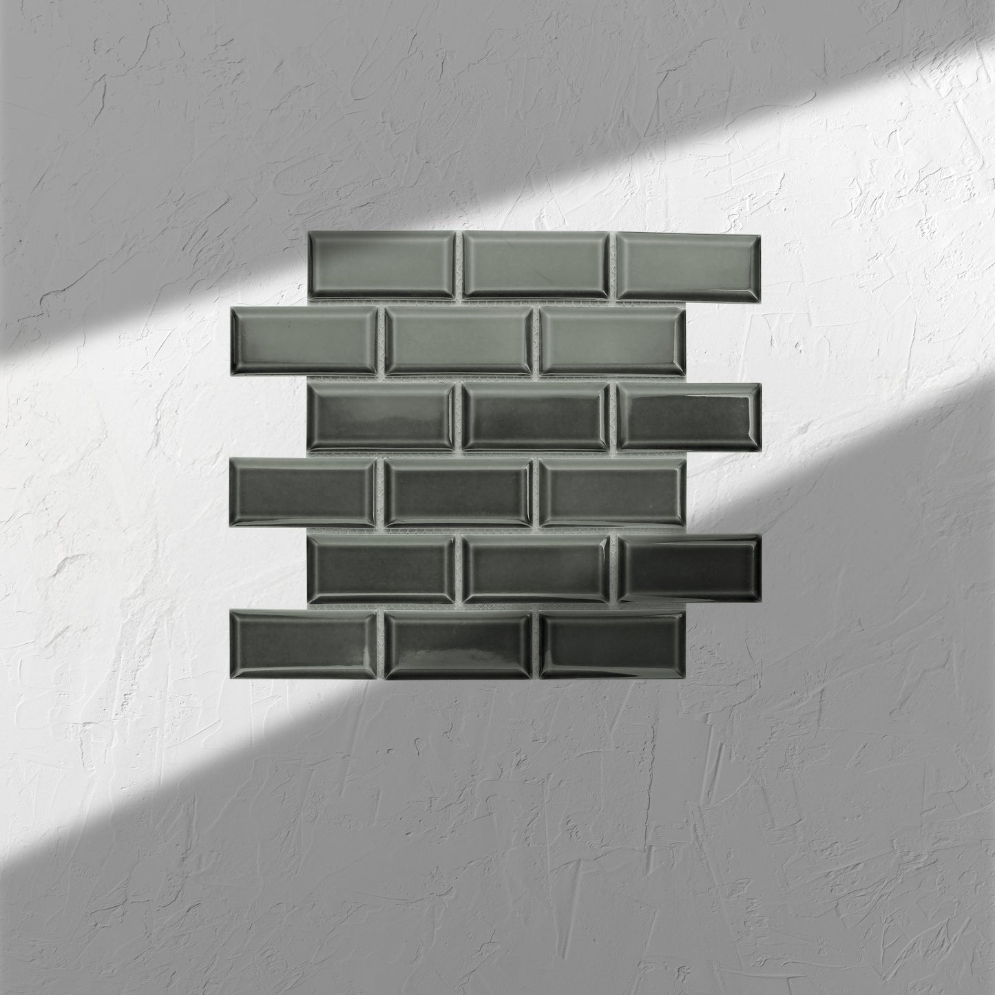 Dark Grey Gloss Glazed Porcelain Rectangle Bevelled Edge 45x95mm