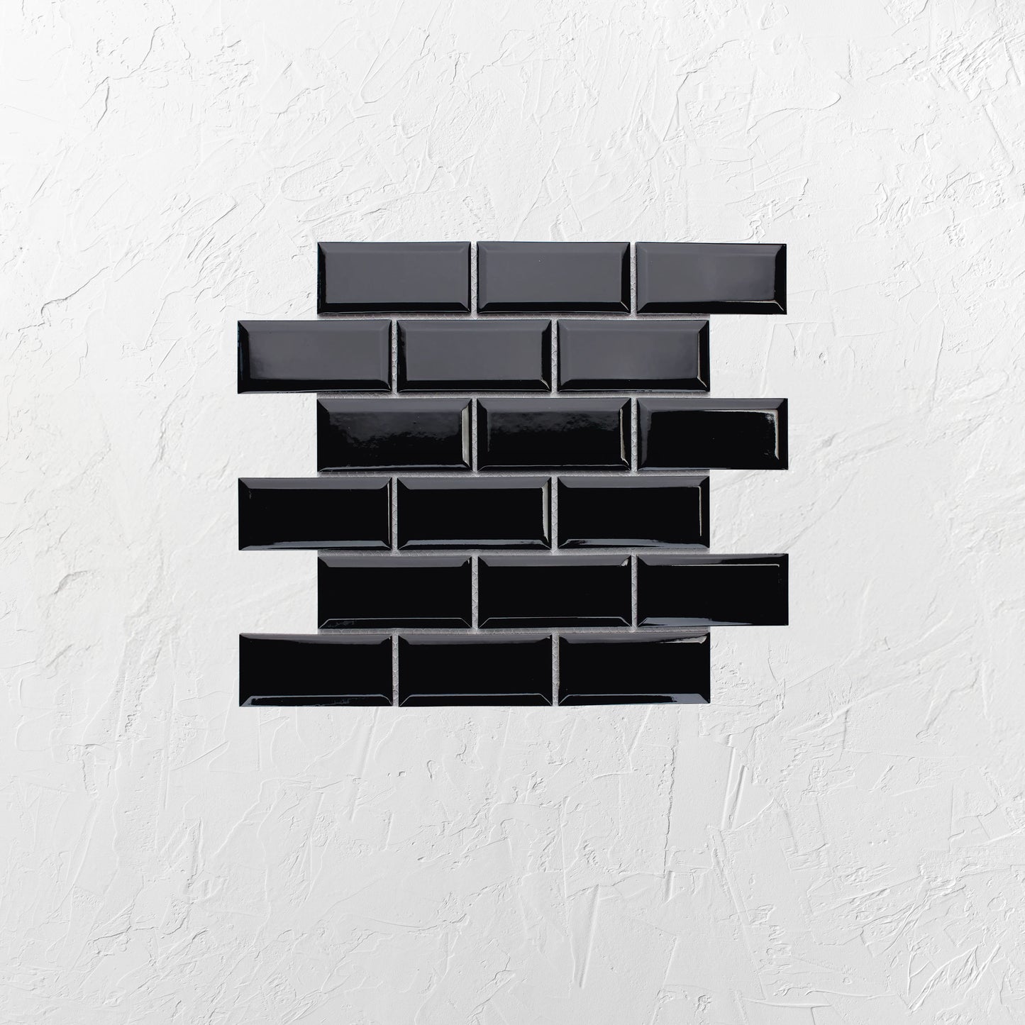 Black Gloss Glazed Porcelain Rectangle Bevelled Edge 45x95mm