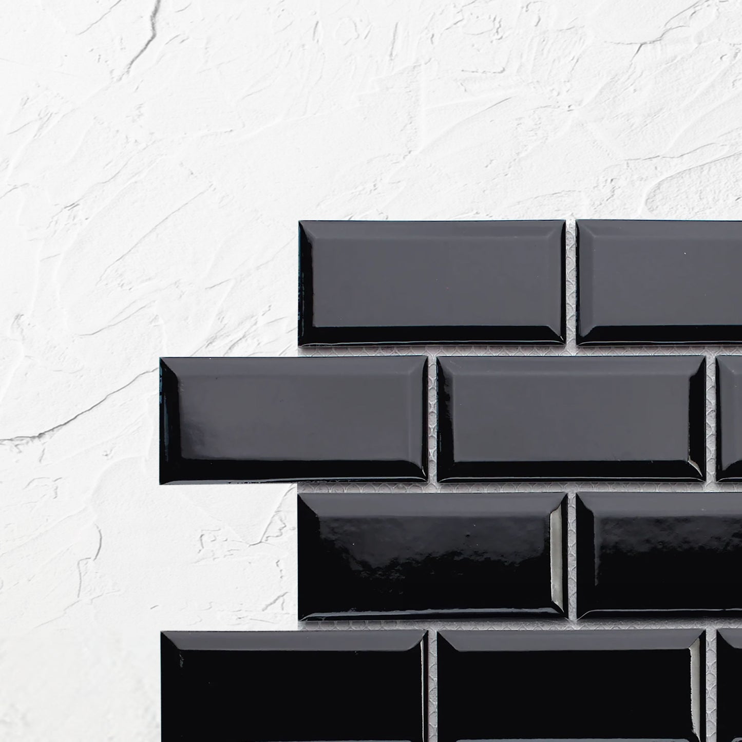 Black Gloss Glazed Porcelain Rectangle Bevelled Edge 45x95mm