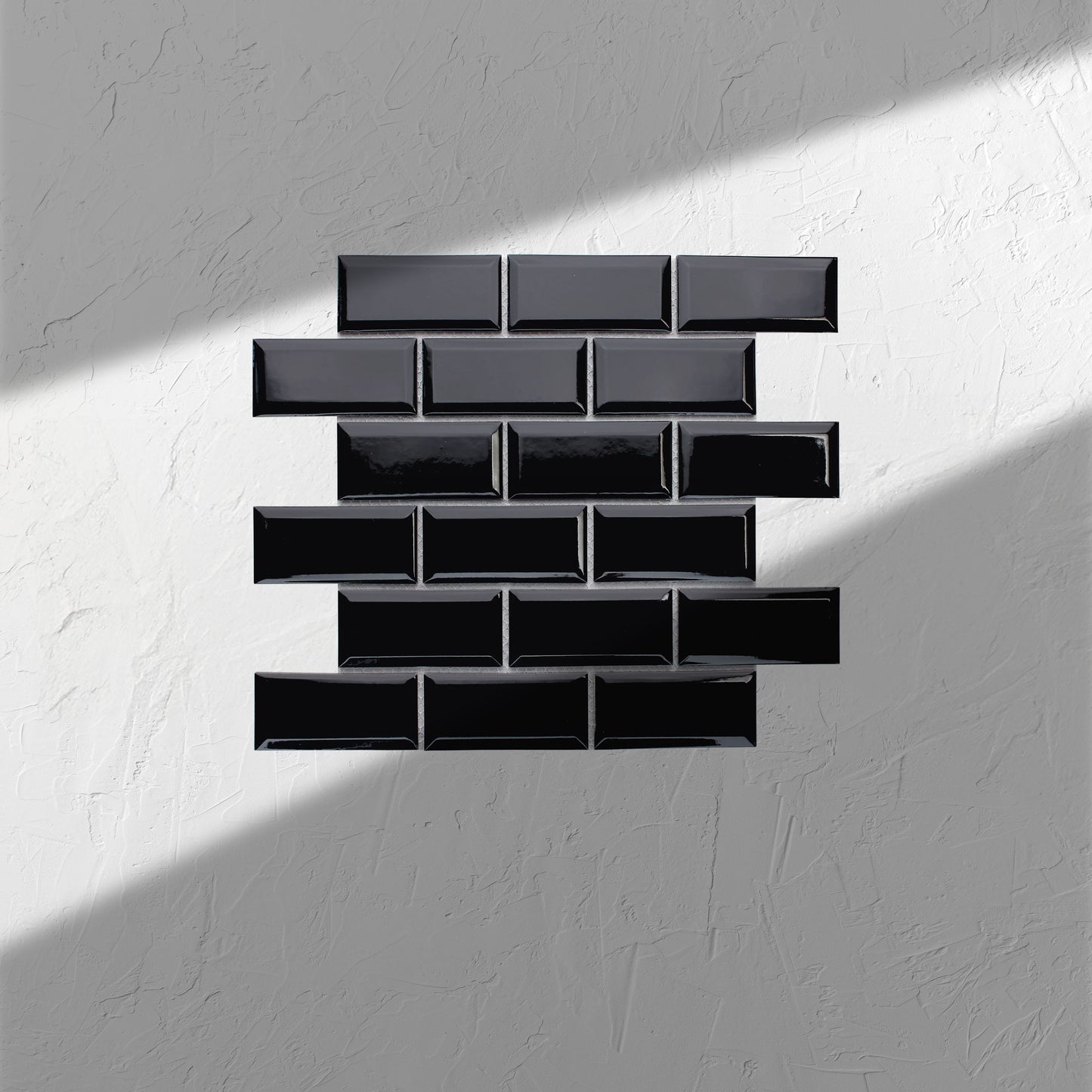 Black Gloss Glazed Porcelain Rectangle Bevelled Edge 45x95mm