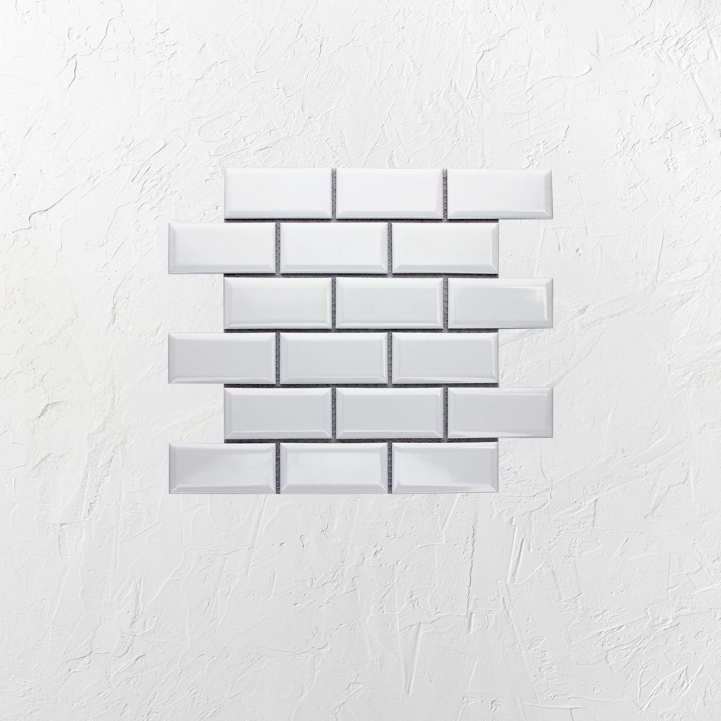 White Gloss Glazed Porcelain Rectangle Bevelled Edge 45x95mm