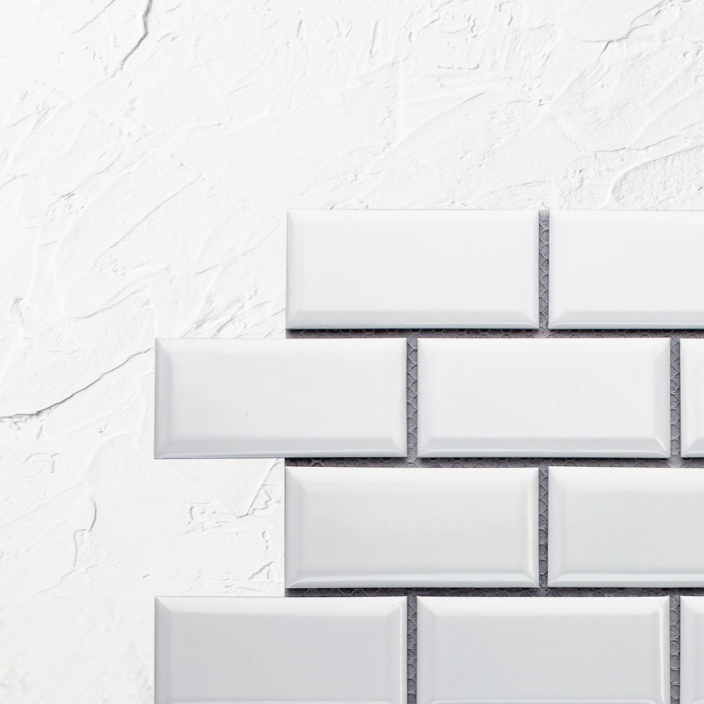 White Gloss Glazed Porcelain Rectangle Bevelled Edge 45x95mm