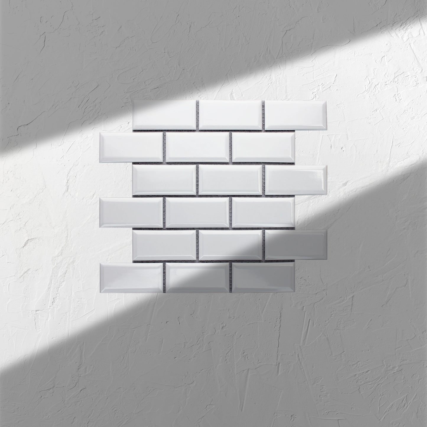 White Gloss Glazed Porcelain Rectangle Bevelled Edge 45x95mm