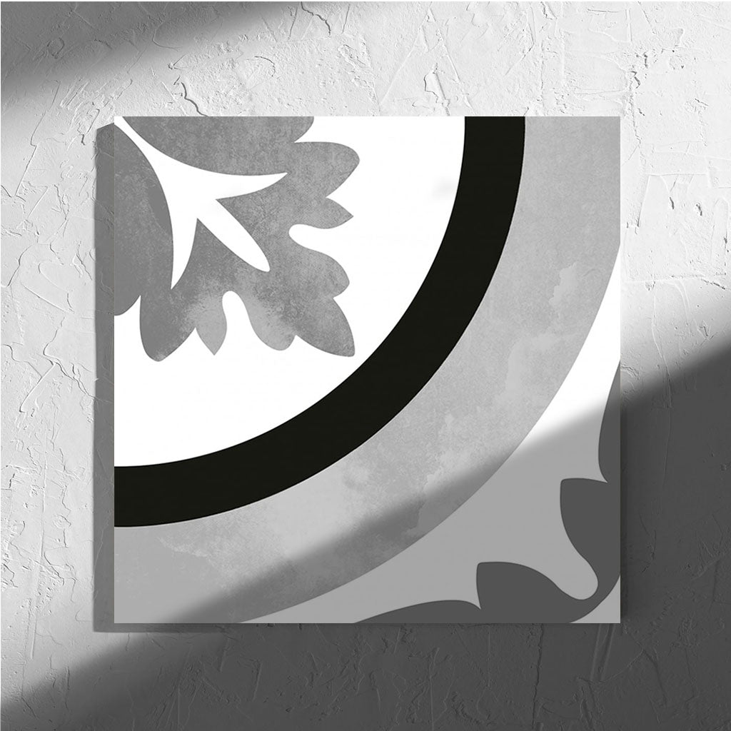Metro Ornamental Black and White Matt 200x200mm