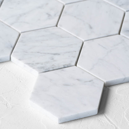 Carrara Hexagon Honed Mosaic 305x285mm