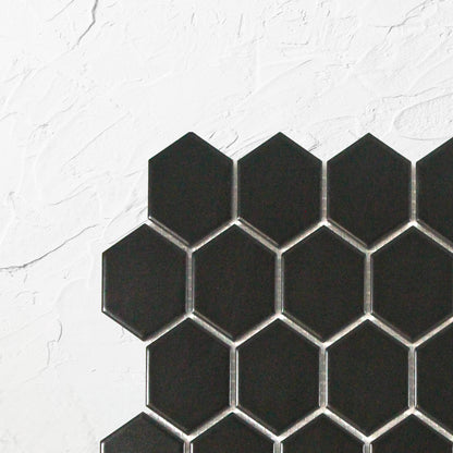 Black Matte Porcelain Glazed Hexagon 51x59mm